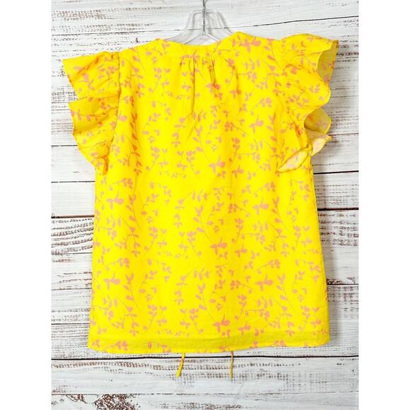 Karina Grimaldi Women's V Neck Tassel Flutter Sleeve Floral Top Bright Yellow XS - Picture 11 of 11